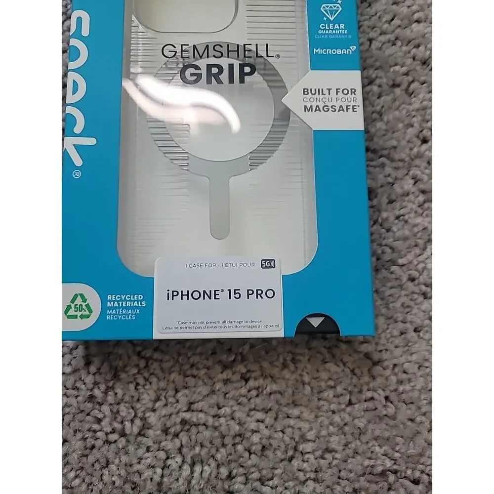 NEW Speck Gemshell Grip MagSafe Case iPhone 15 Pro Clear – Drop Protection